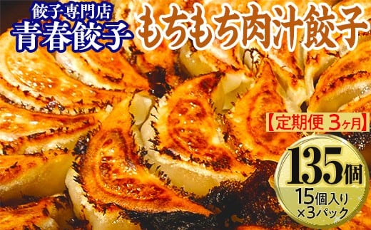 【定期便3ヶ月】餃子専門店青春餃子 もちもち肉汁餃子15個入り×3パック(計135個)茨城県常総市39000肉その他 肉