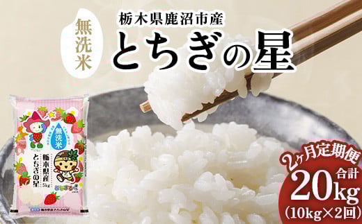 【先行予約】【定期便2ヶ月】令和7年産 栃木県鹿沼市産 とちぎの星 無洗米 10kg(5kg×2袋) | 水稲うるち精米 単一原料米 お米  特A 大粒 ※沖縄・離島への配送不可 ※2025年10月上旬頃より順次