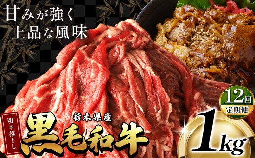 最高位賞 を 受賞 ! 【定期便12回】栃木県産 黒毛和牛 切り落とし 1.0kg | 定期便 12回 和牛 わぎゅう ぎゅう 牛肉 ぎゅうにく 切り落とし 切落し すき焼き すき焼 すきやき しゃぶしゃぶ シャ