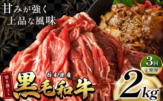 最高位賞を受賞!【定期便3回】栃木県産黒毛和牛切り落とし 2000g |定期便 3回 和牛切り落とし 黒毛和牛切り落とし 栃木県産黒毛和牛 すき焼き 牛丼 高級 ご褒美  ふるさと納税  那珂川町 栃
