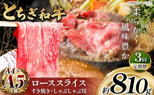 最高位賞を受賞!【定期便3回】最高級ブランドの柔らかく風味豊かなとちぎ和牛ローススライス 810g(すき焼き・しゃぶしゃぶ用) | 霜降り 和牛 切り落とし とろける 品質 柔らかく 銘柄牛