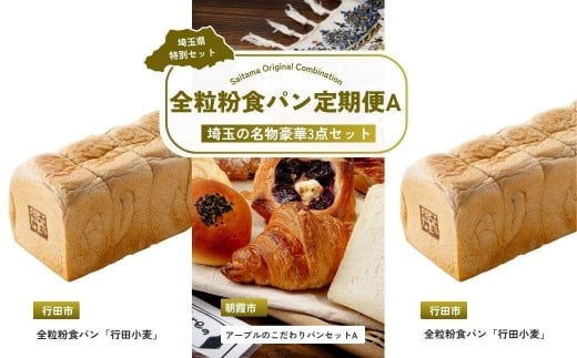 【全3回定期便】全粒粉食パン定期便A | パン 食パン クロワッサン 詰め合わせ 詰合せ 国産 小麦 はるゆたか 米粉 全粒粉 セット 埼玉県 埼玉県庁埼玉県38000米・パンパン