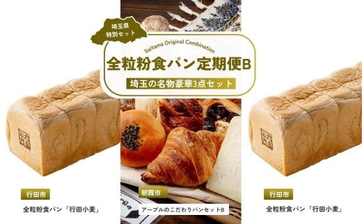 【全3回定期便】全粒粉食パン定期便B | パン 食パン クロワッサン 詰め合わせ 詰合せ 国産 小麦 はるゆたか 米粉 全粒粉 セット 埼玉県 埼玉県庁埼玉県46000米・パンパン