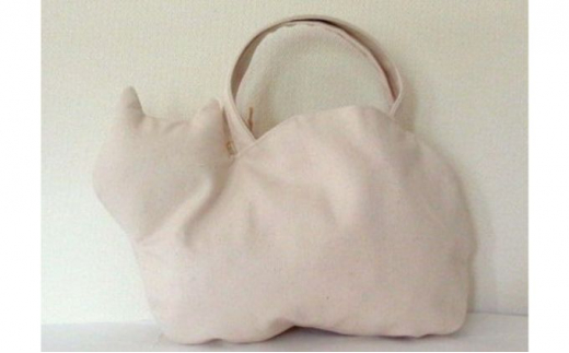 ネコ型帆布トートバッグ 白猫埼玉県鳩山町17000衣類・装飾品・工芸品鞄・バッグ