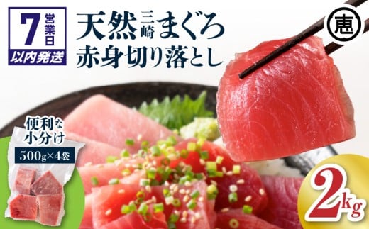 【7営業日以内に発送】復活!当店人気!20人前!天然三崎まぐろ 赤身 切落し 2kg(500g×4袋) M020-014-02-sp神奈川県三浦市20000魚介・海産物鮮魚