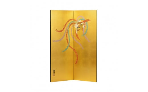 真鍮箔金屏風「金彩鳳凰」(四尺二曲)《 W42×D1.5×H112(cm)》豪華な金地に天下泰平を願い描いた一品 大湊文吉商店 新潟県加茂市新潟県加茂市440000衣類・装飾品・工芸品その他 装飾品・工