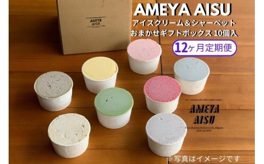 【定期便12ヶ月毎月お届け】AMEYA AISU アイスクリーム&シャーベット 10個入 おまかせギフトボックス 北海道産あずき使用 食べ比べセット ギフトセット 贈答 アイスクリームセット シャーベ