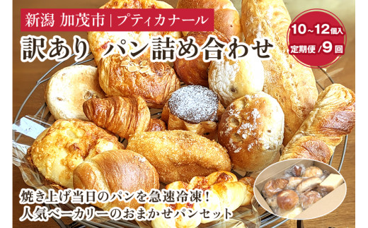 【定期便9ヶ月毎月お届け】 訳ありパン 詰め合わせ (冷凍) お試しパンセット【10〜12個入り(1〜3人前)】ロスパン 食べ比べ  パン 焼きたて 国産小麦  菓子パン 惣菜パン 食事パン 朝食