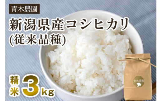 【令和7年産新米先行予約】新潟県産 コシヒカリ(従来品種)精米3kg(3kg×1袋)《10月上旬から順次発送》 精米 白米 きのこ農家ならではの有機質肥料 お米 新潟産 コシヒカリ 加茂市 青木農