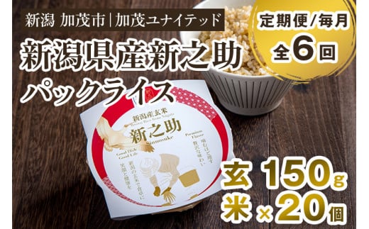 【定期便6ヶ月毎月お届け】新潟県産 新之助 玄米パックライス(150g×20個入) 新潟産米 自宅で簡単 パックごはん 時短 贈り物にも ブランド米 加茂市 加茂ユナイテッド新潟県加茂市156000米