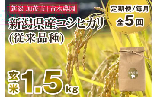 【令和7年産新米先行予約】【定期便5ヶ月毎月お届け】新潟県産 コシヒカリ(従来品種)玄米1.5kg(1.5kg×1袋)《10月上旬から順次発送》 玄米 白米 きのこ農家ならではの有機質肥料 お米 新
