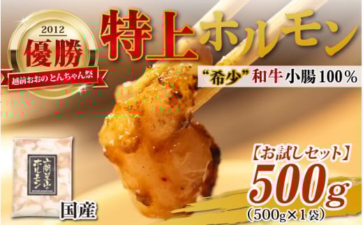 【お試しセット】とんちゃん祭2012年優勝商品!特上ホルモン(和牛小腸100%)(500g×1袋)福井県大野市11000肉牛肉