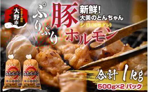 大美のとんちゃん(白)豚ホルモン シロ 味噌ダレ 1kg(500g×2パック)福井県大野市10000肉豚肉
