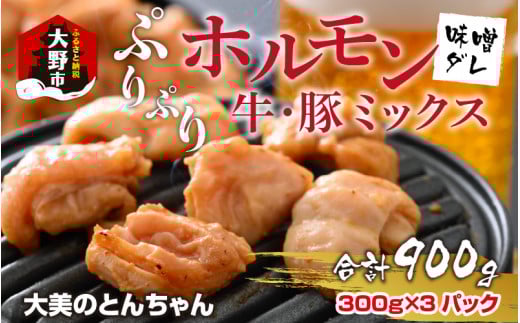 越前大野名物 大美のとんちゃん(ホルモン) 味噌ダレ 900g(300g × 3パック)福井県大野市11000肉牛肉