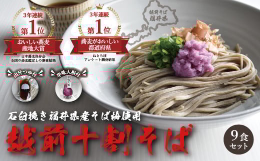 越前十割そば9食セット(越前福井産辛味大根・専用だしつゆ付き)/箱入り【越前そばHAMA庵】福井県越前市24000麺そば