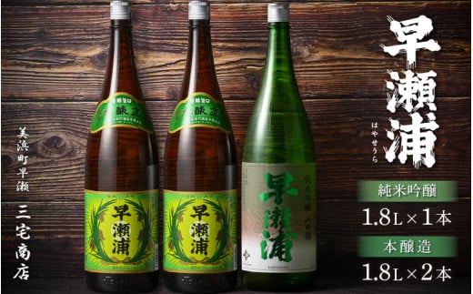 【早瀬浦】純米吟醸 1800ml × 1本 & 本醸造 1800ml × 2本 セット【入手困難 飲み比べ 日本酒 地酒 福井 美浜 早瀬 フルーティ 男酒 硬水 ミネラル 希少 ご褒美 家飲み 敬老の日 プレゼント】[m16-d