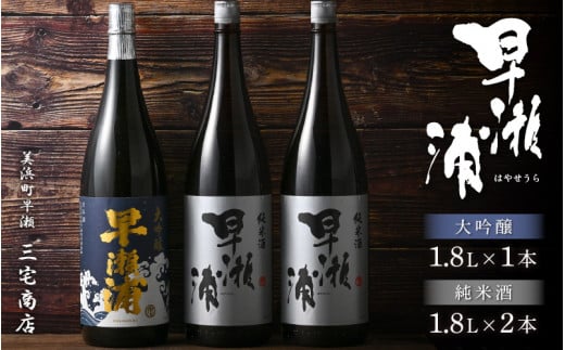 【早瀬浦】大吟醸 1800ml × 1本 & 純米酒 1800ml × 2本 セット【入手困難 飲み比べ 日本酒 地酒 福井 美浜 早瀬 フルーティ 男酒 硬水 ミネラル 希少 ご褒美 家飲み 敬老の日 プレゼント】[m16-g002