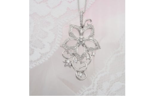 PT900/PT850 0.41ctフラワーダイヤモンドネックレス HH018653【1392930】山梨県550000衣類・装飾品・工芸品アクセサリー