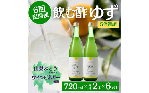 <毎月定期便>飲む酢のイメージを変える!ドリンクビネガーゆず《5倍濃縮》720ml×2本全6回【4012326】山梨県150000お茶・飲料その他 お茶・飲料