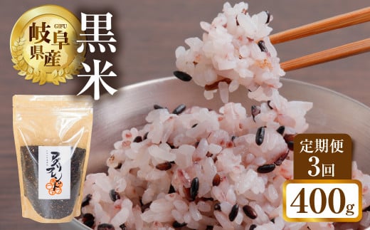 【定期便3回】黒米 400g 米 こめ ごはん 健康 古代米 岐阜県産 本巣市 お米 美容 健康 おにぎり 弁当 おいしい 旨味 ぷちぷち 和食 アグリフレンドホリグチ 3か月岐阜県本巣市15000米・パン玄米