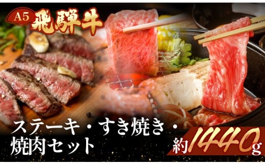 飛騨牛を味わいつくす!!ステーキ・すき焼き・焼肉セット(サーロイン約200g(1枚)/イチボ約240g(2枚)/リブロース500g/本日の希少部位500g)【冷凍】すきやき 焼き肉 ブランド牛 おすすめ 食べ比べ