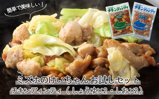 ミズホのケイちゃんお試しセット チキンディンティ(しょうゆ×2 しお×2) 計4個 冷凍配送 けいちゃん 鶏ちゃん 鶏肉 味付け 味付き 焼くだけ 簡単調理岐阜県下呂市5000肉鶏肉