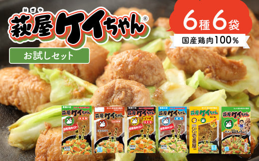 萩屋ケイちゃん 6種類お試しセット(各230g×1)計6パック 冷凍配送  みそ味・しょうゆ味・しお味・ピリ辛みそ味・カレー味・幻のコショウ味けいちゃん 鶏ちゃん 萩原チキンセンター けー