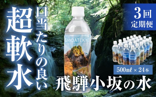 【定期便 3回】飛騨小坂の水(ナチュラルミネラルウォーター)500ml×24本(1箱24本入り)× 3カ月 超軟水 軟水 水 保存水 下呂市 小坂 飛騨岐阜県下呂市50000お茶・飲料水・ミネラルウォーター