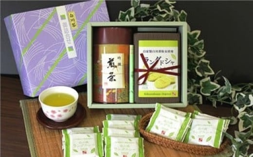 ※ 菊泉本舗 特選!  ラングドシャ・美濃白川茶1缶詰合せ | 菊泉本舗お菓子 菊泉本舗スイーツ 菊泉本舗ラングドシャ 菊泉本舗お茶 特選お菓子 特選スイーツ 美濃白川茶お菓子 美濃白川