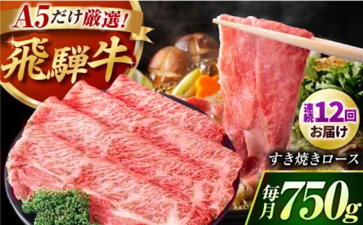 【12回定期】 A5等級 特選飛騨牛すきやき用(ロース750g) / 飛騨牛 ブランド牛 A5 すき焼き すきやき すき焼き用牛肉 肉 すき焼き肉 牛肉 ロース 鍋 A5ランク 定期便 / 御嵩町 / 肉のキング [AVAG007