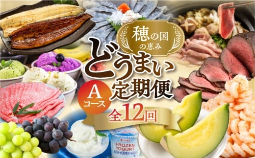 【肉コース】穂の国の恵み どうまい 定期便 全12回 Aコース 肉 ( 和牛 和牛ユッケ ローストビーフ 餃子 むき えび うなぎ おでん 鴨鍋 かも鍋 うなぎ メロン ジェラート フローズンヨーグルト