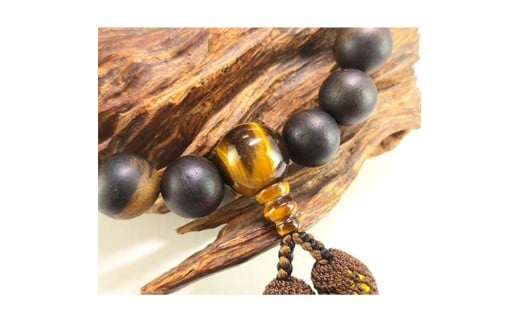 男性用数珠 国産 黒柿 虎眼石仕立 正絹房/ 桐箱入り【1056933】愛知県北名古屋市74000衣類・装飾品・工芸品アクセサリー