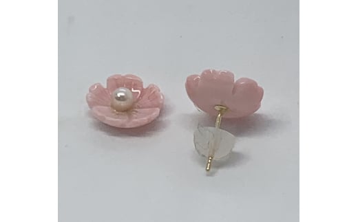 30-16三重県産あこや真珠3.5mmK18ピアス ピンクコンクシェルタイプ三重県鳥羽市30000衣類・装飾品・工芸品アクセサリー