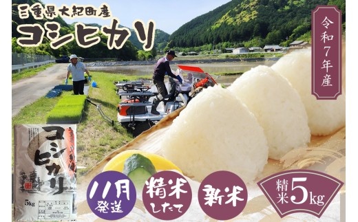 【11月発送】令和7年産 三重県大紀町産コシヒカリ精米5kg / 精米 したてを 直送 ! 新鮮 なお米を食卓へ San Farm Taiki コシヒカリ 三重県 大紀町三重県大紀町17000米・パン白米