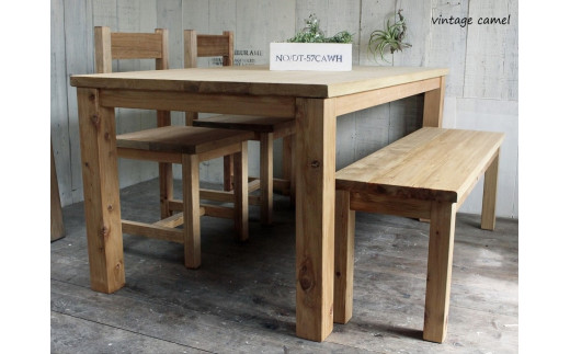 【キャメル×ホワイト】アンティーク風 無垢材 ダイニングセット<アンティーク風 家具 Dea-Sirio>テーブル イス ベンチ セット ※北海道・沖縄・離島への配送不可京都府亀岡市379000衣類・