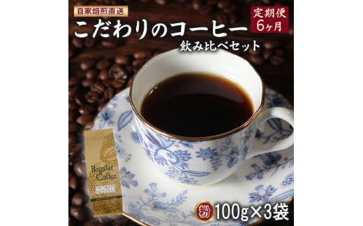 定期便 6ヶ月 コーヒー 粉 計300g(100g×3袋) ロイヤル ブレンド マウンテン ブレンド 今月の スペシャルティ 珈琲 詰め合わせ セット コーヒー豆 コーヒー粉 ドリップ レギュラー 自家 焙煎 煎