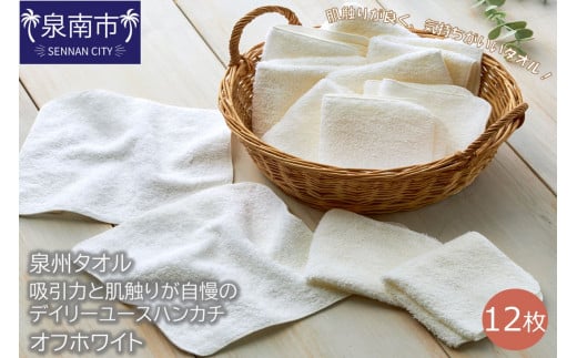 【泉州タオル】吸水力と肌触りが自慢のデイリーユースハンカチ オフホワイト12枚【039E-076】大阪府泉南市8500雑貨・日用品寝具・タオル