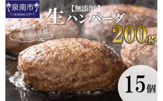 【無添加】食べ応え抜群! 生ハンバーグ 200g 15個【087C-011】大阪府泉南市30000鍋セット・総菜・加工食品総菜