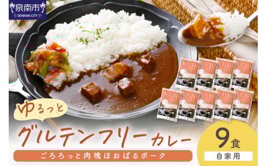 【自家用 化粧箱なし】ゆるっとグルテンフリー ごろろっと肉塊ほおばるポークカレー(甘口)9食セット【092D-012】大阪府泉南市19500鍋セット・総菜・加工食品総菜