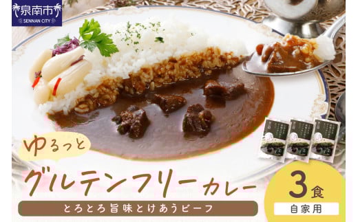 【自家用 化粧箱なし】ゆるっとグルテンフリー とろとろ旨味とけあうビーフカレー(中辛)3食セット【092E-011】大阪府泉南市6500鍋セット・総菜・加工食品総菜