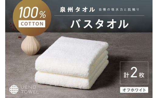 【泉州タオル】吸水力と肌触りが自慢のデイリーユースバスタオル オフホワイト 2枚【配送不可地域:北海道・沖縄・離島】 タオル バスタオル 日用品 泉州タオル タオルセット デイリーユ