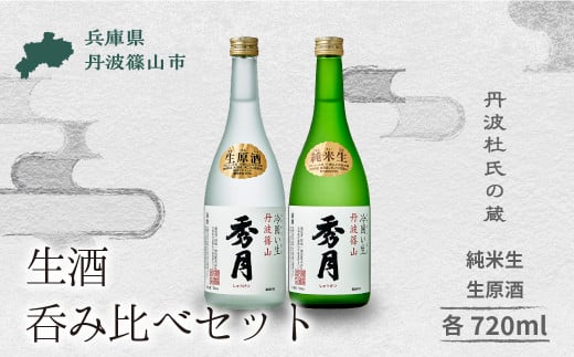 「秀月」生酒呑み比べ( 純米生 720ml ×1本+ 生原酒 720ml ×1本) 飲み比べ お酒 アルコール 地酒  日本酒 兵庫 丹波 杜氏 酒 兵庫県 丹波篠山市 日本三大杜氏 「伝統的酒造り」ユネスコ無形文