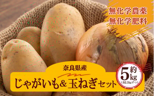 生命の農法( 無化学農薬 ・ 無化学肥料栽培 ) じゃがいも ( 2.5kg )&  玉ねぎ ( 2.5kg ) 計 5kg  | ヤサイ 野菜 やさい 根菜 いも 芋 イモ ポテト ジャガイモ 奈良県 五條市 有機 農法 無 化