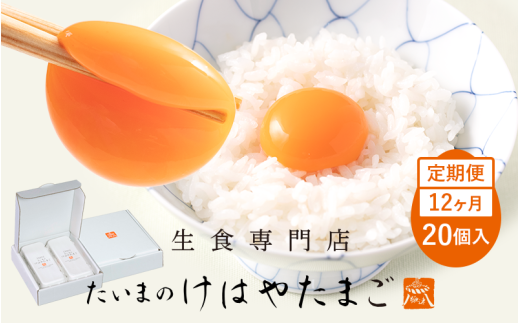 たいまのけはやたまご 20個入 12ヶ月定期便 / 定期便 たまご 生卵 奈良県 葛城市【tegg-tkb003】奈良県葛城市80000卵・乳製品卵(鶏、烏骨鶏等)