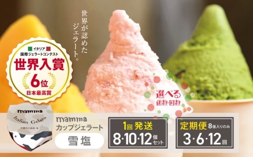 【定期便12回】mammaカップジェラート 雪塩 8個セット (毎月お届け) | アイス クリーム ジェラート お菓子 おやつ 雪塩 ヘルシー アイスクリーム 奈良県 平群町奈良県平群町180000菓子・スイー