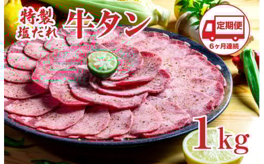 【定期便 6回】特製塩だれ 牛たん 1kg 牛タン タン肉 焼肉 焼き肉 1キロ BBQ  お取り寄せ 大容量 簡単料理 キャンプ 冷凍 ご飯のお供 おかず 惣菜  たん 牛たん キャンプ飯  冷凍 簡単調理 アウ