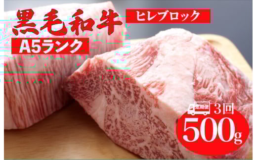 【全3回定期便】黒毛和牛 A5ランク ヒレ ブロック 500g ソース付 和牛 冷蔵 冷蔵便 ブロック肉 牛肉 ヒレ肉 ヒレステーキ フィレ 贈答 ギフト お中元奈良県河合町111000肉牛肉