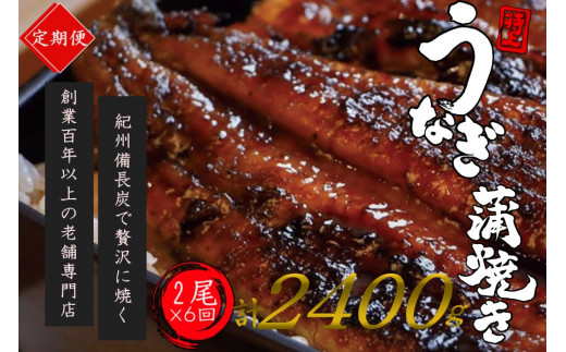 【全6回定期便】極上!国産うなぎ蒲焼 2尾×6回 計12尾 約2400g 創業100年以上続く老舗 紀州備長炭でじっくり焼き上げた専門店の味 (タレ・山椒付き)/ うなぎ ウナギ 鰻 蒲焼 国産 ふるさと