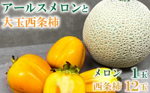 糖度14度以上のアールスメロン秀品1玉と大玉西条柿12玉のセット【先行予約 メロン 柿 期間限定 季節限定 早期予約 果物 フルーツ めろん アールスメロン 秀品 2L 1玉 糖度14度以上 青肉 西条