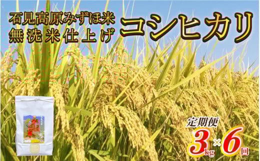 【定期便】令和7年産! 石見高原みずほ米コシヒカリ 無洗米仕上 3kgx6回島根県邑南町70000米・パン白米
